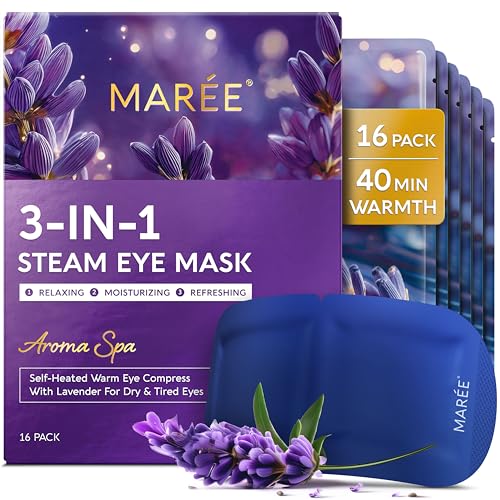 MAREE Heated Eye Masks for Dry Eyes ? Steam Eye Mask Disposable ? Self Heating Eye Mask for Puffy Eye ? Facial Steamer Alternative for Relaxation ? Warm Compress for Eyes ? Spa Gift for Women