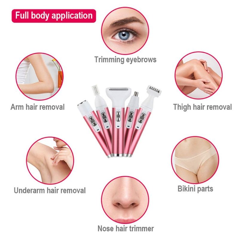 5-in-1 for Women Electric Shaver, Wet & Dry Electric Razor for Face, Nose, Legs and Under(Gray)