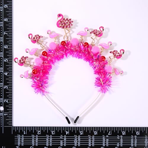 Flamingo Headband with Rhinestones, Tinsel & Pom-Poms for Parties