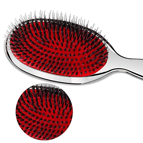 Anti-Static Paddle Hair Brush for Detangling & Hair Care - Silver