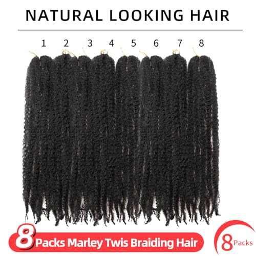 QRHSUKA 8 Packs 18 Inch Marley Twist Braiding Hair 1B - Soft Afro Kinky Extensions