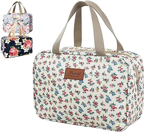 Little Flower Beige Makeup & Toiletry Bag for Women - Travel Cosmetic Organizer