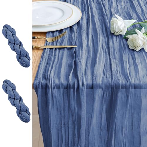 Blue Boho Cheesecloth Table Runner Set - 10FT, 2 Pieces