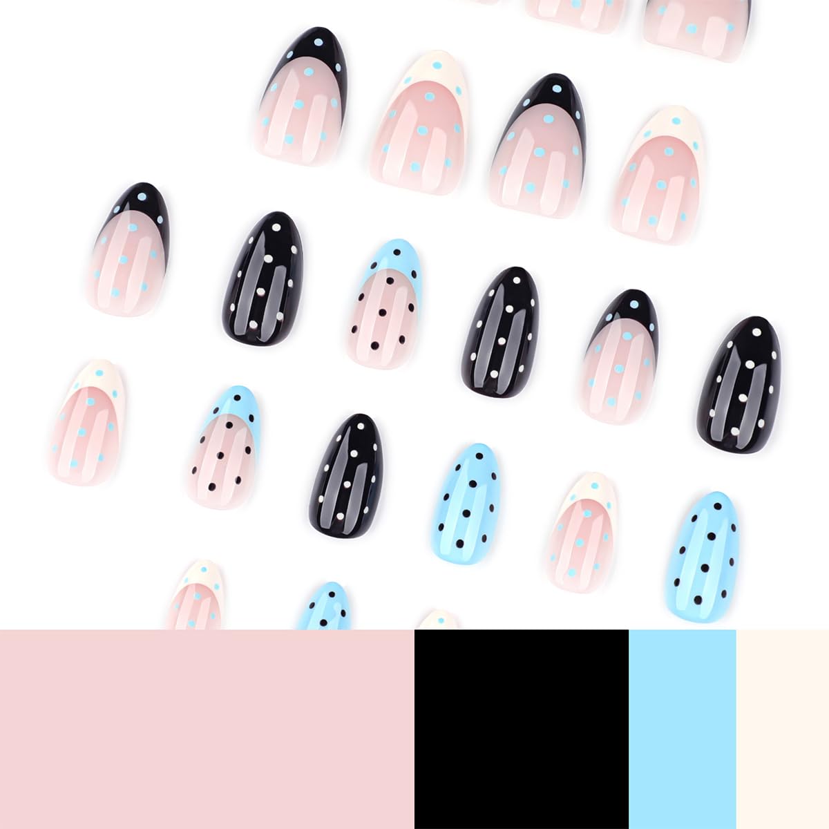Short Almond Press-On Nails - 24 Pcs French Tip with Leopard Print & Gold Beads | Reusable Acrylic Nail Designs for Women