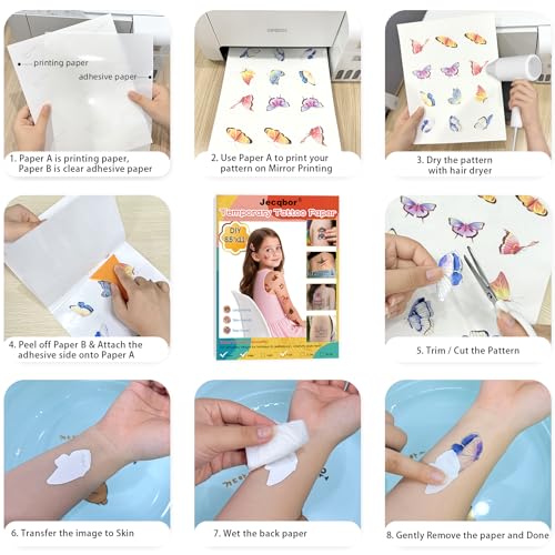 Printable Temporary Tattoo Paper for Inkjet Printers - A4 12 Sheets