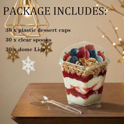 Hiasobre 5 oz Plastic Dessert Cups with Lids & Spoons - 30 Pack