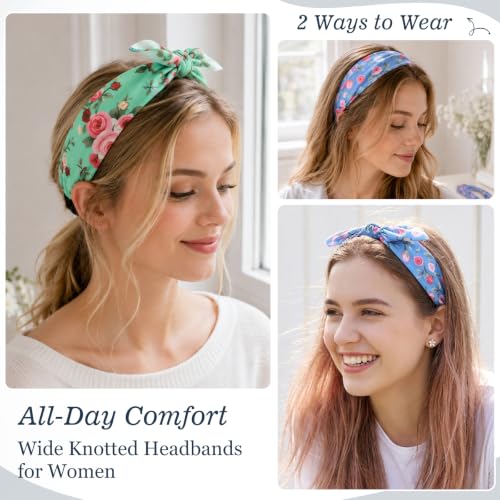 Jaqakid 6PCS Women's Floral Bow Headbands with Detachable Knots - Multiple Colors