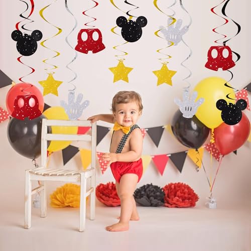 16 Pcs Black and Red Hanging Swirl Decorations for Birthday Parties