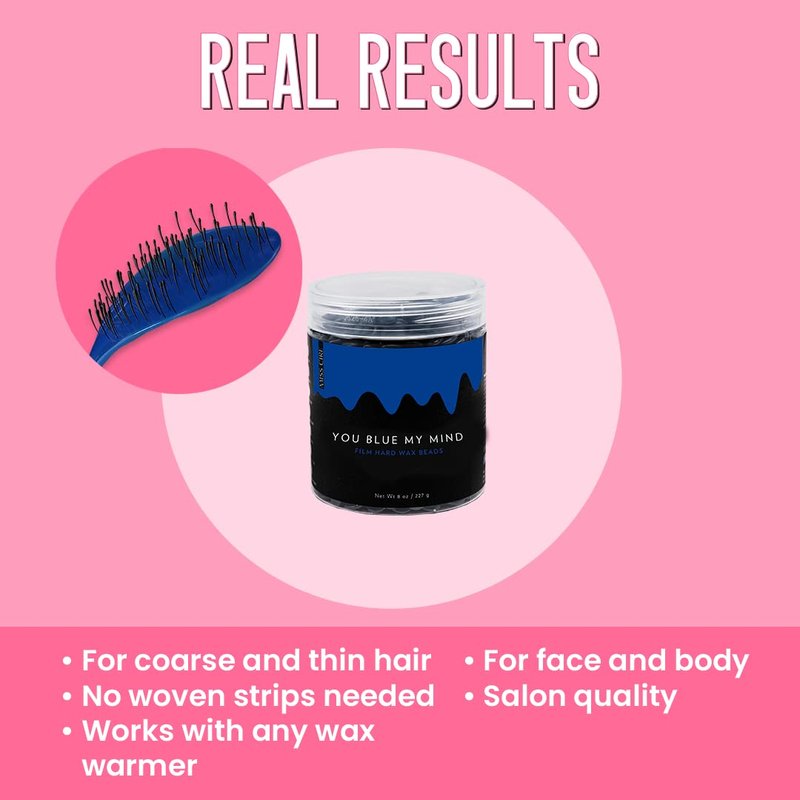 Miss Cire Blue Hard Wax Beads - Painless Hair Removal Peel-Off Wax - No Strips Needed - Low melting Point - Gel Like Consistency - For Face and Body - You Blue My Mind - For Sensitive Skin - 8oz