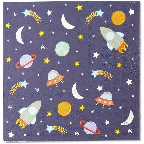 Rocket Ship Space Napkins - 50-Count, 3-Ply, 5x5 in - Kids Party Supplies
