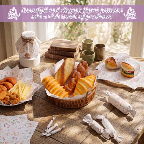 150 Pcs Wildflowers Deli Wax Paper Sheets - Greaseproof & Waterproof
