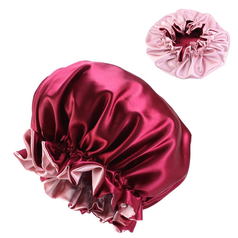 Double Layer Satin Bonnet for Sleeping Women - Wide Elastic Hair Cap
