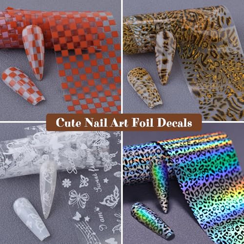 10 Rolls Nail Art Foil Stickers - Butterfly, Leopard & Lace Designs