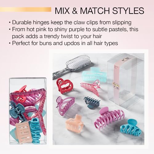 Scunci 8-Piece Claw Clip Set for Thick Hair - Pastel Colors