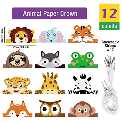 12 Jungle Safari Birthday Paper Crowns for Kids Party