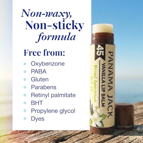 Panama Jack SPF 45 Sunscreen Lip Balm, Vanilla - 3-Pack