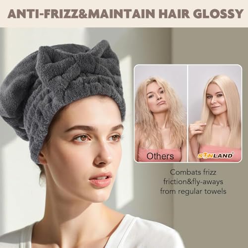 SUNLAND Microfiber Hair Drying Cap 2 Pack - Absorbent Turban for Wet Hair