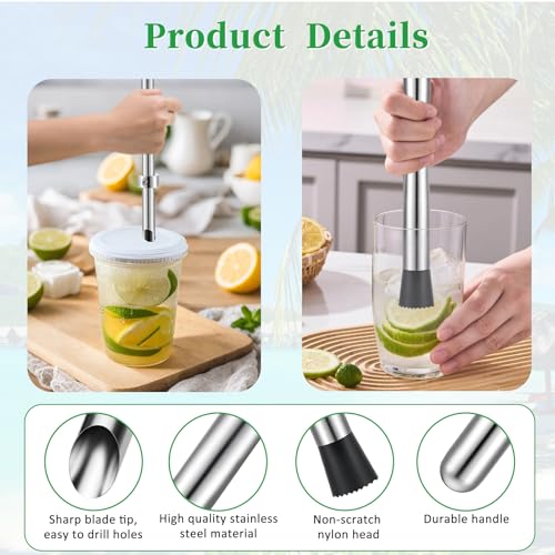 Stainless Steel Muddler and Straw Puncher Set for Cocktails