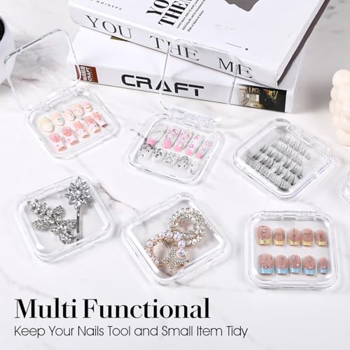 30 PCS Clear Press-On Nail Storage Boxes with Adhesive Tape for Nail Art