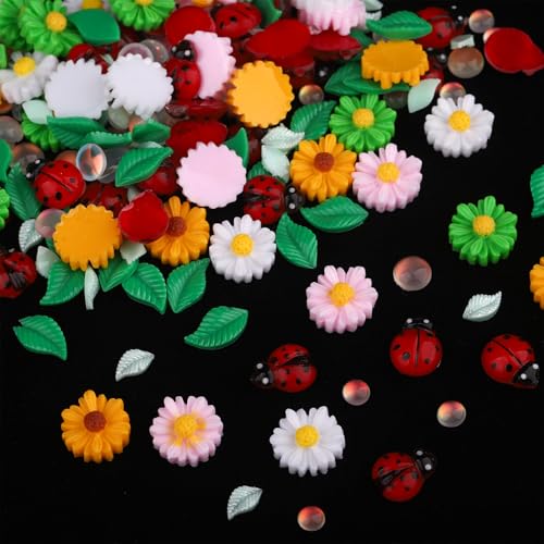 Ladybug Nail Charms 100Pcs Colorful Insect & Flower Nail Art Decorations