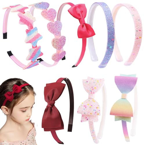 8-Pack Girls Glitter Headbands, Non-Slip Heart & Butterfly Hair Accessories