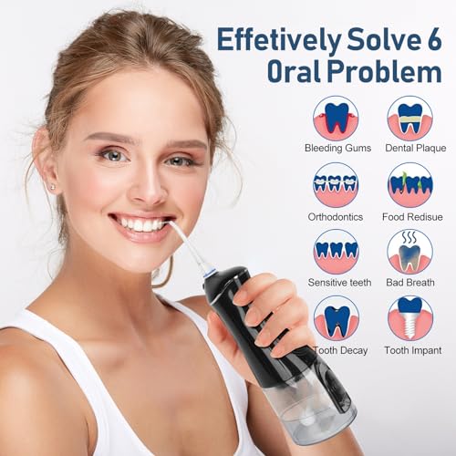 Grinest Cordless Water Dental Flosser - Portable Oral Irrigator with 6 Tips