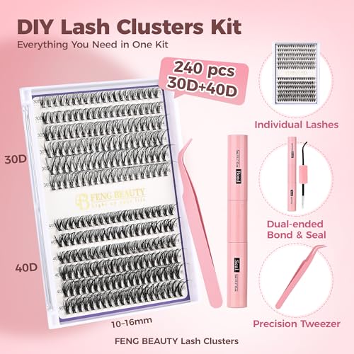 Eyelash Clusters Kit 30D 40D Black - 240PCS Mixed Lengths 10-16mm