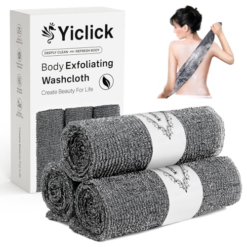 Yiclick 3 PCS Exfoliating Washcloth Towels - Exfoliating Body Scrubber Exfoliator, Back Scrubber for Shower Bath Use, Japanese & Korean Scrub Wash Cloths, Loofah Lufa Sponge Washer for Women Men