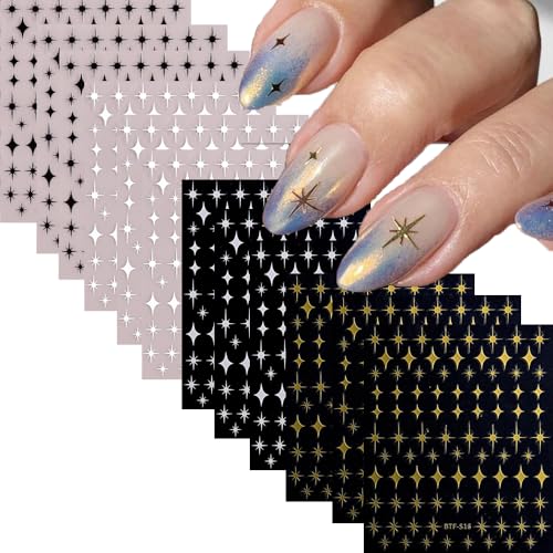 12 Sheets Self-Adhesive Gold Star Nail Art Stickers for DIY Manicure