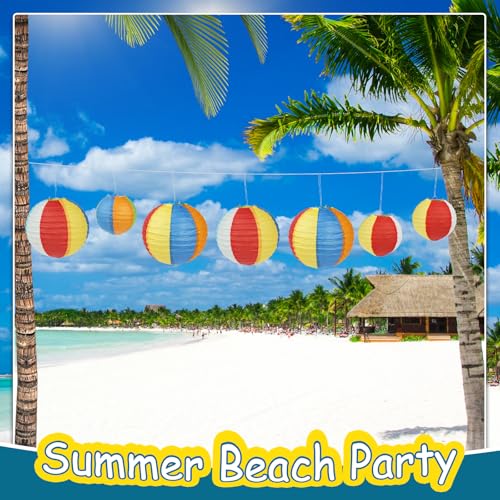 15 Pcs Beach Paper Lanterns - Summer Party Decorations, 8" & 5.7"