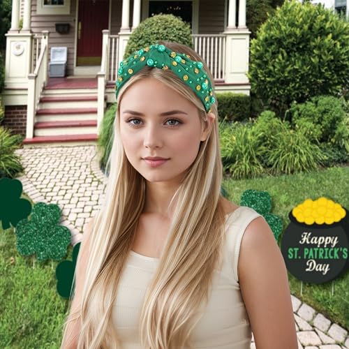 Lucky Green Jeweled Knotted Headband for St. Patrick's Day