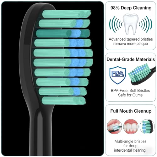 DenSecc Black Series Replacement Brush Heads for AquaSonic Black Toothbrush