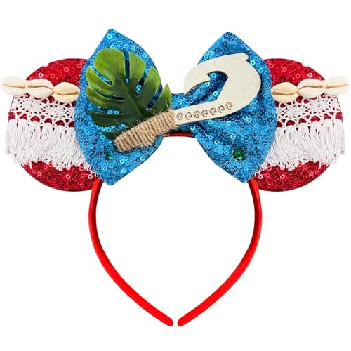 Brylla Red Hawaii Mouse Ears Headband for Women Sequin Blue Bows Princess Costume