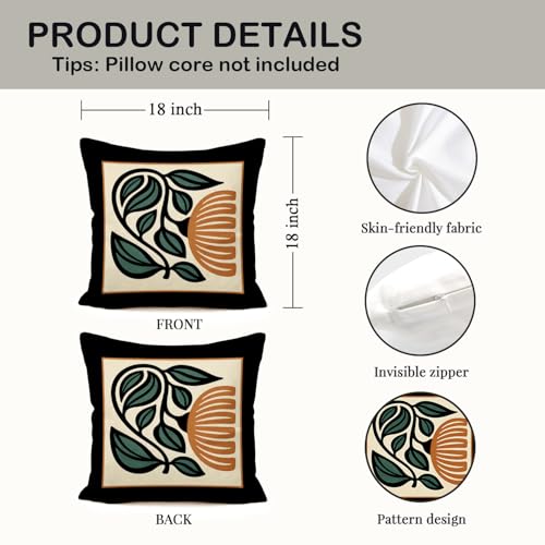 Retro Boho Floral Pillow Covers Set of 2 - 18x18 Inch