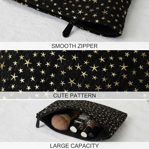 Wudygirl 2-Piece Travel Makeup Bag Set - Black Star Cosmetic Pouch Organizer