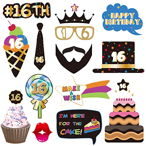 Sweet 16 Photo Booth Props Kit - 40 Premium Birthday Decorations