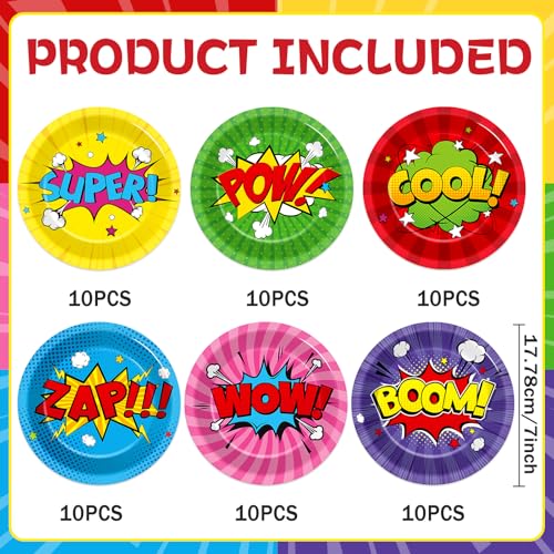60 Pcs Super Hero Party Paper Plates - 7 Inch Disposable Tableware