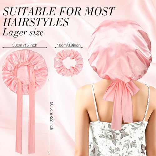 Adjustable Satin Silk Sleep Bonnet for Curly Hair - Pink