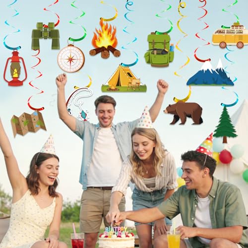 25-Piece Camping Birthday Party Decorations Set with Banner & Swirls