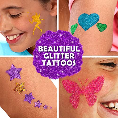 Kids Glitter Tattoo Kit 33-Piece Set for Children Ages 3-8 with Stencils & Adhesive