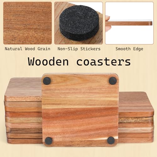 16 Unfinished Acacia Wood Coasters for DIY Projects - 4 Inch Square