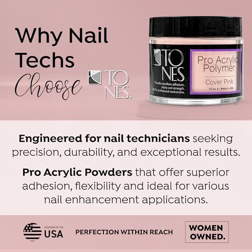 TONES Cover Pink Acrylic Nail Powder 1.5 oz | Soft Nude Pink, Non-Yellowing, MMA-Free Salon-Quality