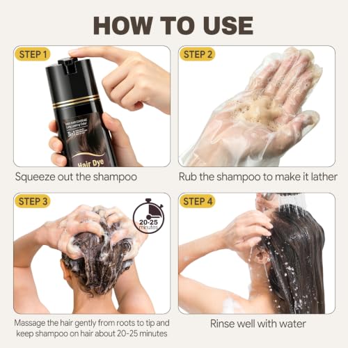 JUANCHI Dark Brown Hair Dye Shampoo 3-in-1 for Gray Hair Coverage - 400ml