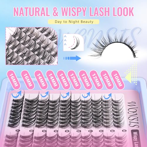 WONSIS Natural Mixed Wispy Lash Clusters for DIY Eyelash Extensions, C Curl, Reusable