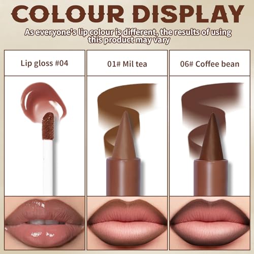 HOSAILY Lip Liner & Lip Gloss Set - Light & Dark Brown, Moisturizing, Long-Lasting, Lip Care Makeup
