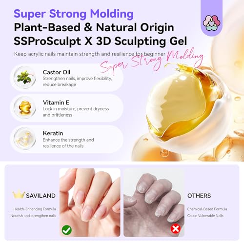 SAVILAND 3D Nail Gel Kit with Chrome Powder - No Wipe Sculpting & Art Supplies