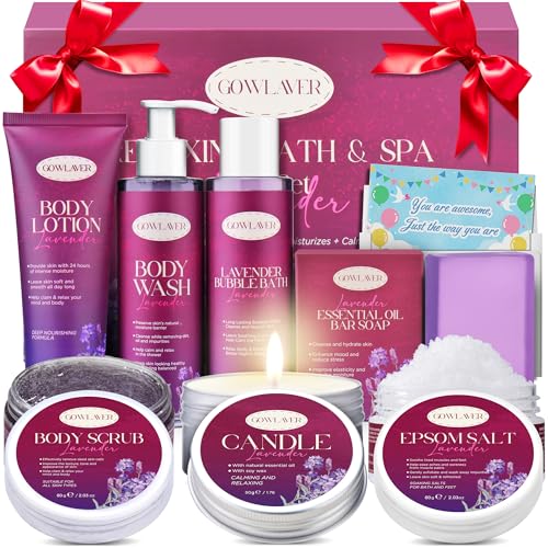 GOWLAVER Spa Gift Set for Women - Relaxing Bath & Body Care Gift Basket with Lavender, Epsom Salt, Lotion & Essential Oils