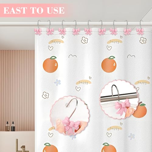 12 Pack Pink Bow Shower Curtain Hooks - Rustproof & Stylish