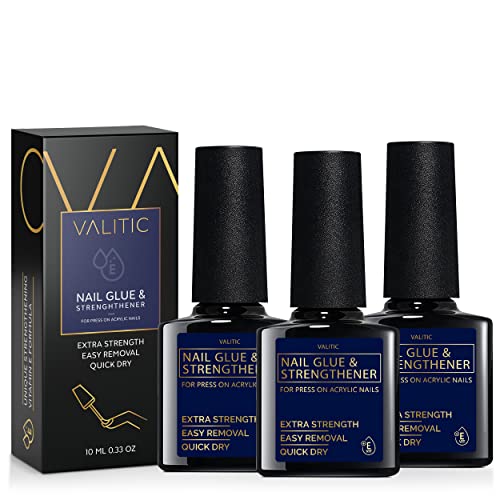 VALITIC Strong Nail Glue with Vitamin E for Acrylic & Press-On Nails (3 Pack)