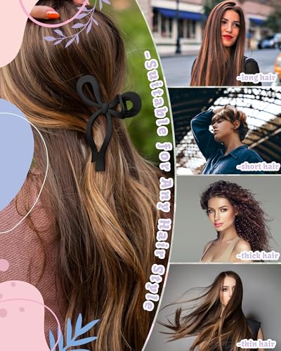CHLINS 4 Pack Jumbo Bow Hair Claw Clips for Thick Hair, Tortoise+Camel+Black+Coffee